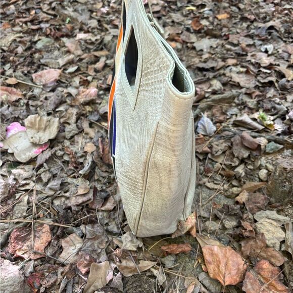 Vintage 1970’s Italian Croc Embossed Leather Patchwork Carry On Large Tote - Picture 12 of 14